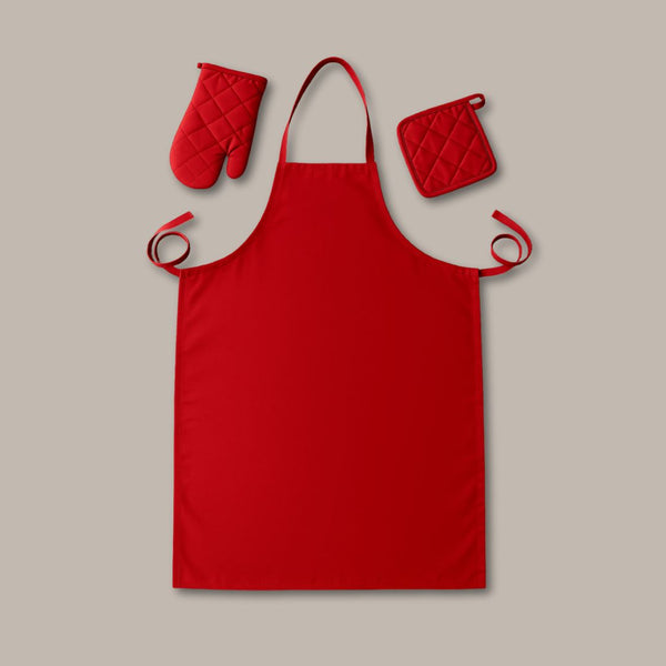 3 Pcs Red Cooking Apron Set