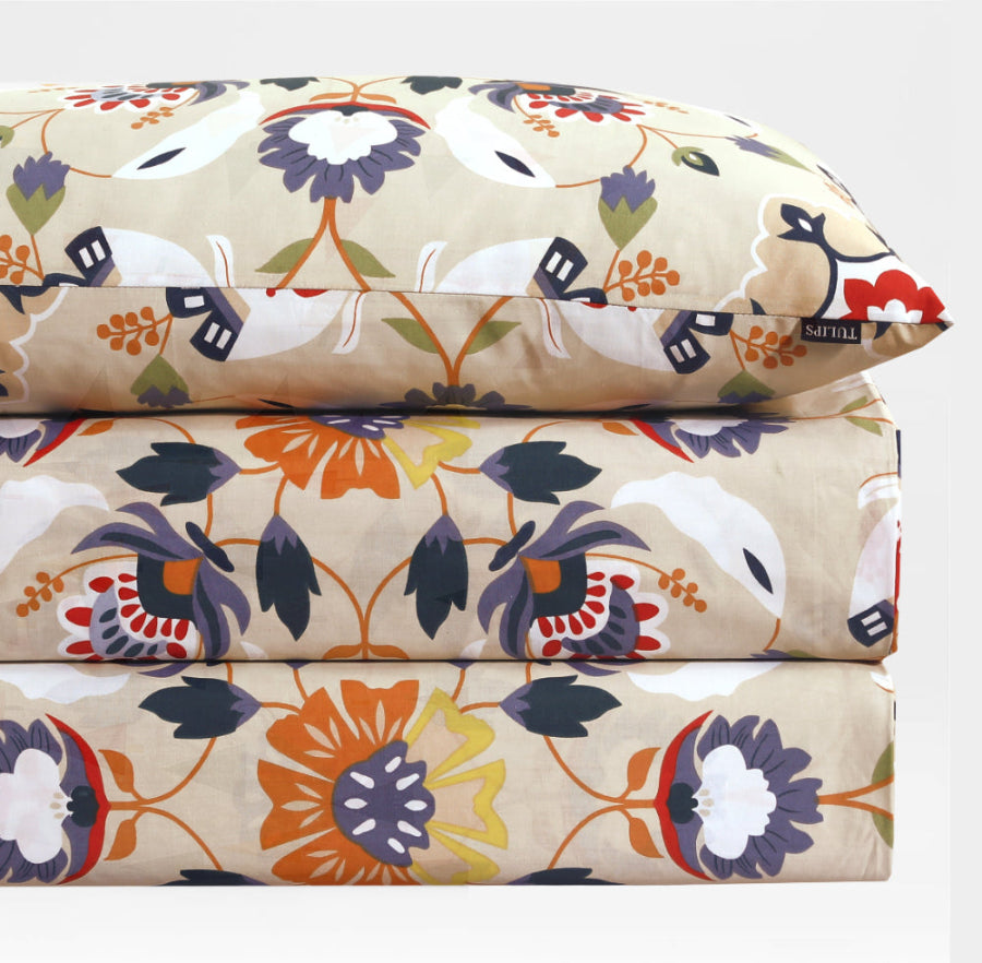 Keyseria Beige Printed Bedsheets